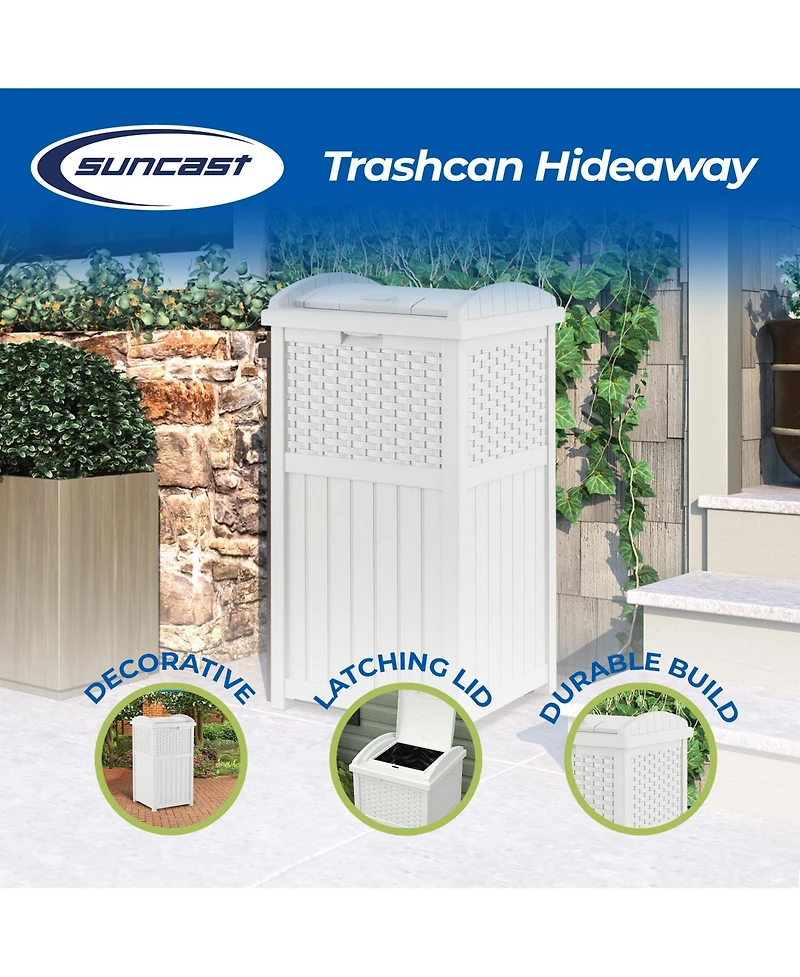 Suncast Wicker Resin Outdoor Hideaway Trash Can Bin with Latching Lid (2 Pack)
