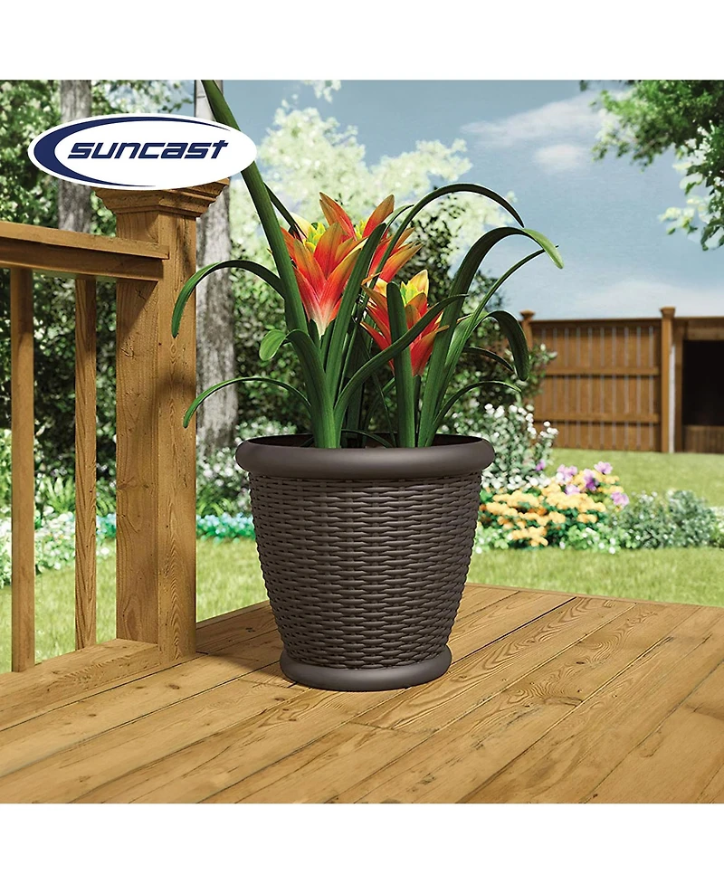 Suncast Willow 18" Diameter Decorative Wicker Patio Planter Pot, Java (4 Pack)
