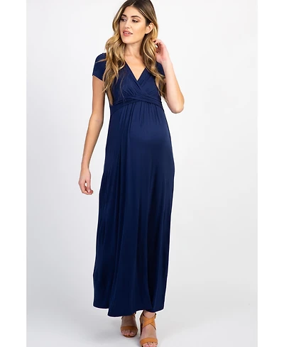 Pinkblush Maternity Petite Navy Draped Maternity/Nursing Maxi Dress