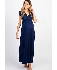 Pinkblush Maternity Petite Navy Draped Maternity/Nursing Maxi Dress