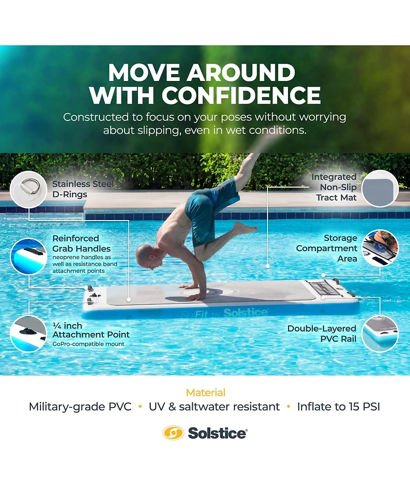 Solstice SolFit 94 Inch Stand Up Paddle Board Aquatic Yoga Mat with Camera Mount