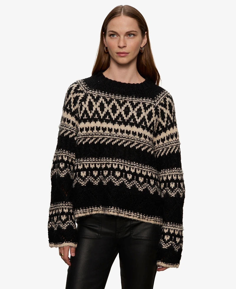 Sanctuary Women's Fair-Isle Crewneck Dropped-Shoulder Sweater
