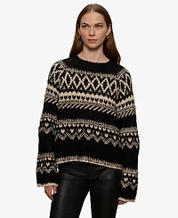 Sanctuary Women's Fair-Isle Crewneck Dropped-Shoulder Sweater