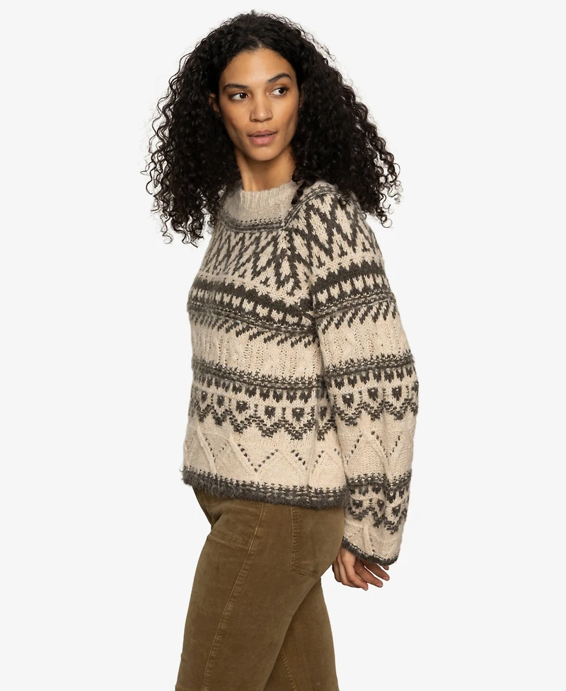 Sanctuary Women's Fair-Isle Crewneck Dropped-Shoulder Sweater