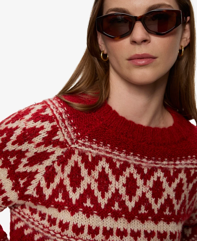 Sanctuary Women's Fair-Isle Crewneck Dropped-Shoulder Sweater