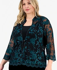 Alex Evenings Plus Embroidered 3/4-Sleeve Jacket & Sleeveless Top