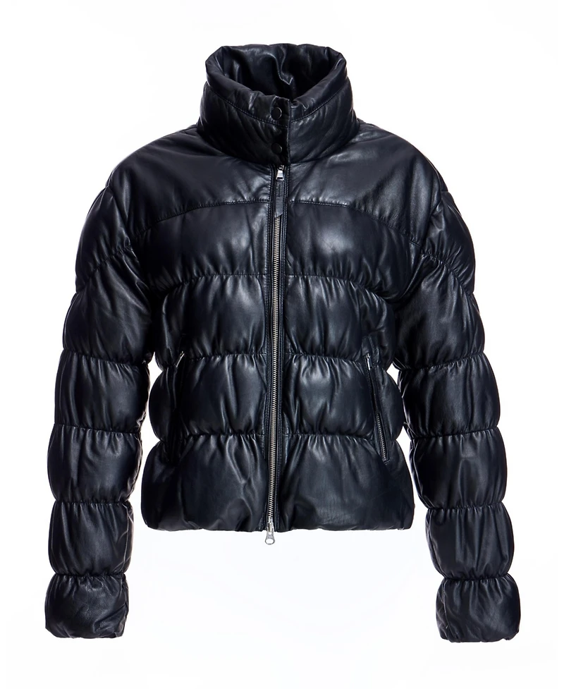 Julia & Stella by Maximilian Women's Ruched Horizontal Leather Jacket