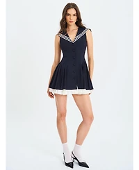 Miss Circle Women's Calliope Navy Sailor Pleated Mini Dress