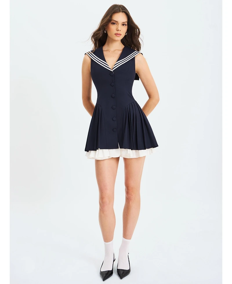 Miss Circle Women's Calliope Navy Sailor Pleated Mini Dress