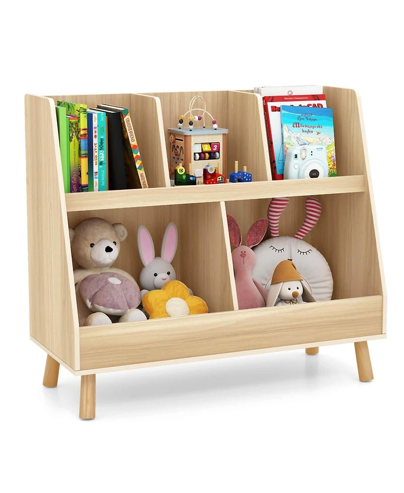 Costway 5-Cube Kids Bookshelf and Toy Organizer Wooden Storage Bookcase with Wood Legs
