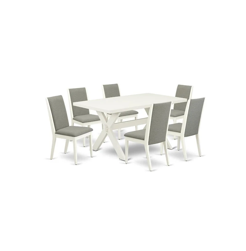 East West Furniture 7-Piece Amazing Dining Table Set an Outstanding 6 Dining Table Top and 6 Wonderful Linen Fabric Dining Chairs with Stylish Chair B