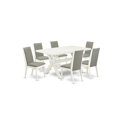 East West Furniture 7-Piece Amazing Dining Table Set an Outstanding 6 Dining Table Top and 6 Wonderful Linen Fabric Dining Chairs with Stylish Chair B