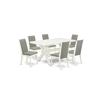 East West Furniture 7-Piece Amazing Dining Table Set an Outstanding 6 Dining Table Top and 6 Wonderful Linen Fabric Dining Chairs with Stylish Chair B