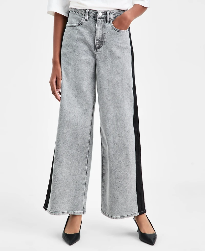 Bar Iii Women's High-Rise Side-Stripe Wide-Leg Jeans, Macy's Exclusive