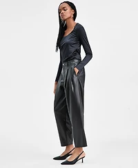 Bar Iii Women's Faux Leather Barrel-Leg Pants, Macy's Exclusive