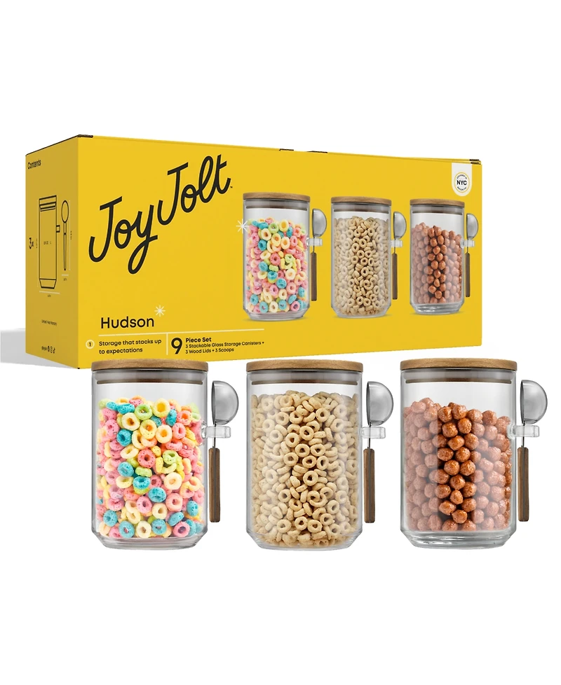 JoyJolt Holden Stackable Glass Storage Canister with Wood Lids and Scoops