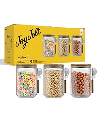 JoyJolt Holden Stackable Glass Storage Canister with Wood Lids and Scoops