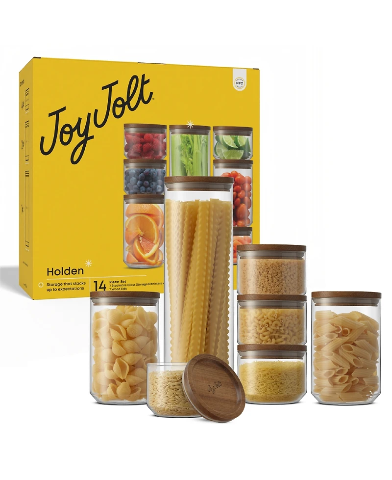 JoyJolt Holden 7-Pc. Stackable Glass Storage Canister Set with Wood Lids