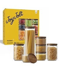 JoyJolt Holden 7-Pc. Stackable Glass Storage Canister Set with Wood Lids