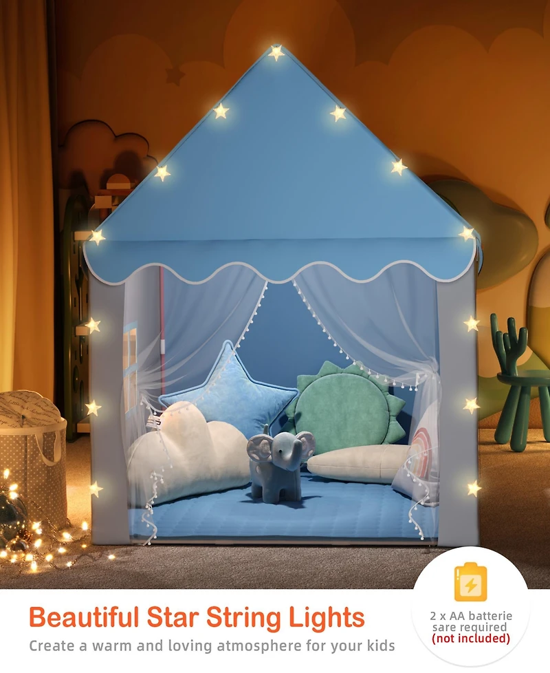 Kids Playhouse Tent with Star Lights & Mat for Girls Boys, Indoor/Outdoor Gift