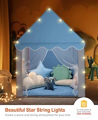 Kids Playhouse Tent with Star Lights & Mat for Girls Boys, Indoor/Outdoor Gift