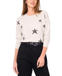 Vince Camuto Women's Cozy Crewneck Star-Print Dropped-Shoulder Sweater