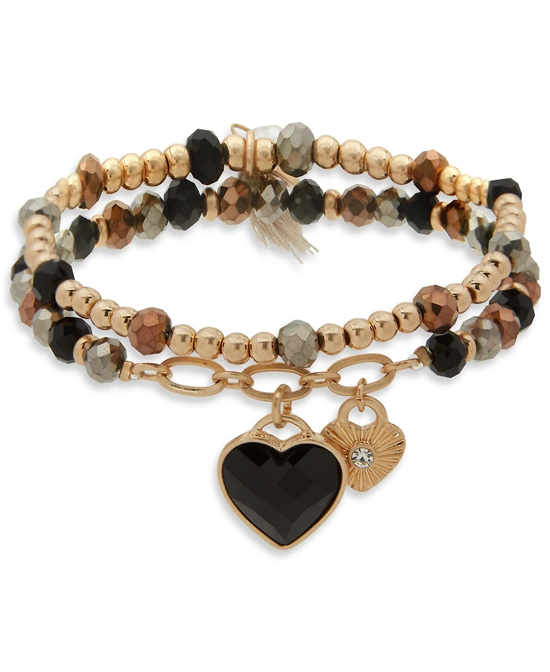 lonna & lilly Multi-Stone Beaded Heart Stretch Bracelet