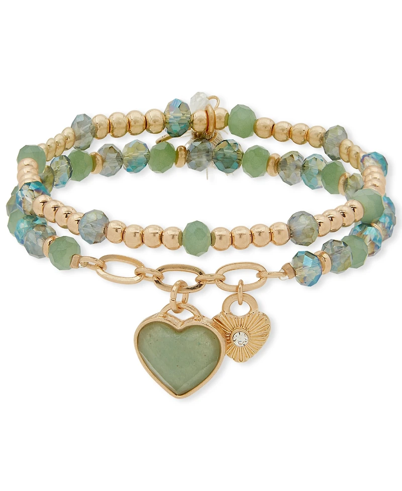 lonna & lilly Multi-Stone Beaded Heart Stretch Bracelet