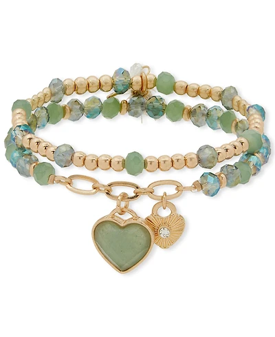 lonna & lilly Multi-Stone Beaded Heart Stretch Bracelet