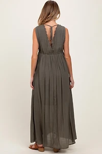 Pinkblush Olive Deep V-Neck Sleeveless Button Down Maternity Maxi Dress