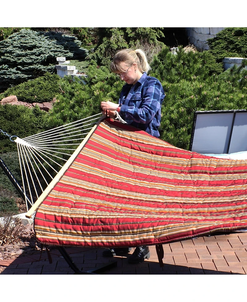 Cotton Rope Freestanding Hammock with Spreader Bar Portable Steel Stand and Pad Pillow Set - 12'