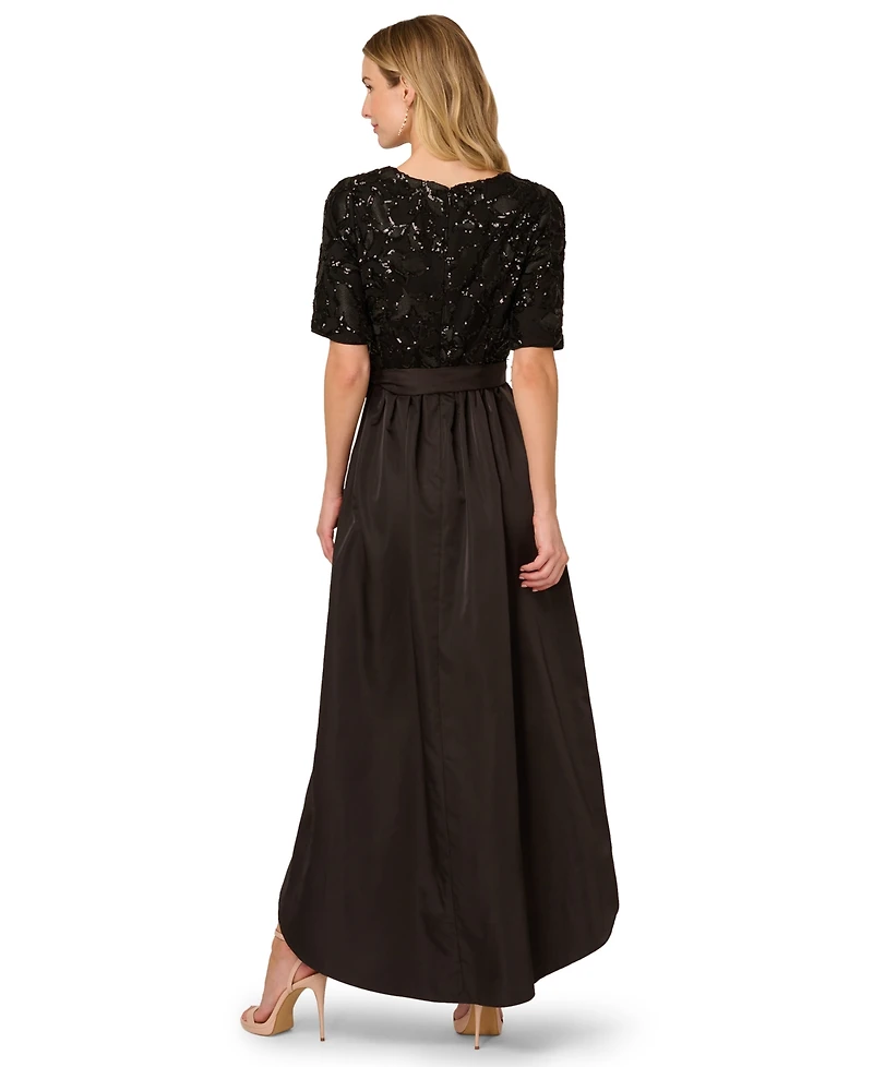 Adrianna Papell Women's Sequin Combo Taffeta Short Sleeve Gown