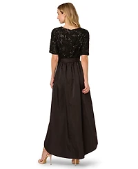 Adrianna Papell Women's Sequin Combo Taffeta Short Sleeve Gown