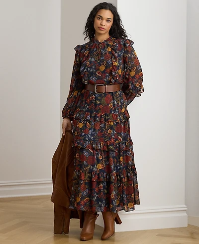 Lauren Ralph Plus Floral Crinkle Tiered Dress