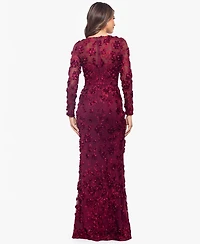Xscape Petite Raised Flower Crewneck Long Gown Dress