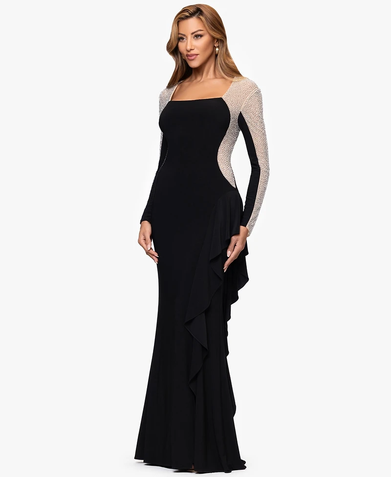 Xscape Petite Long Beaded Sleeve Dress