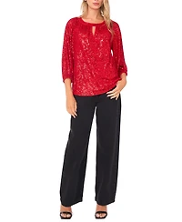 Sam & Jess Women's Sequin Detail Puff Sleeves Top