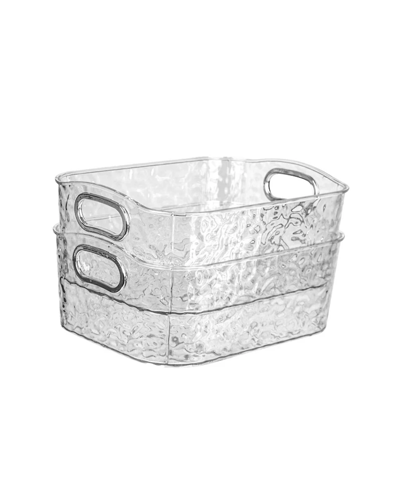 Trio Home 2 Pack Clear Storage Bins with Silver Handles, Container Bins for Organizing - Bathroom, Kitchen, Pantry, Closet, Vanity