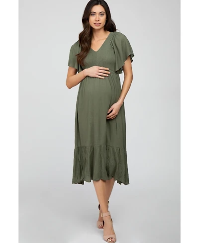 Pinkblush Olive Smocked Ruffle Maternity Dress