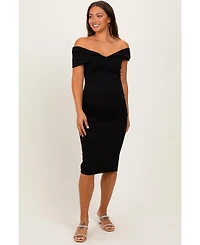 Pinkblush Maternity Black Off Shoulder Fitted Midi Dress