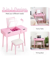 Volenca Makeup Vanity Table Set with Flip Top Mirror and 2 Drawers