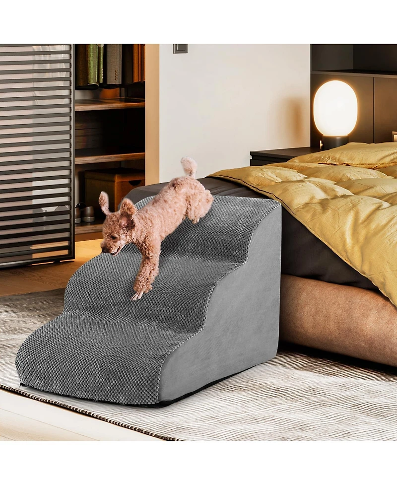 3-Tier Non-Slip Dog Steps with High-Density Sponge and Silicone Paw Prints