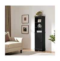 Yaheetech 60.5" H Tall Bathroom Floor Cabinet with Single Door and Shelve Black