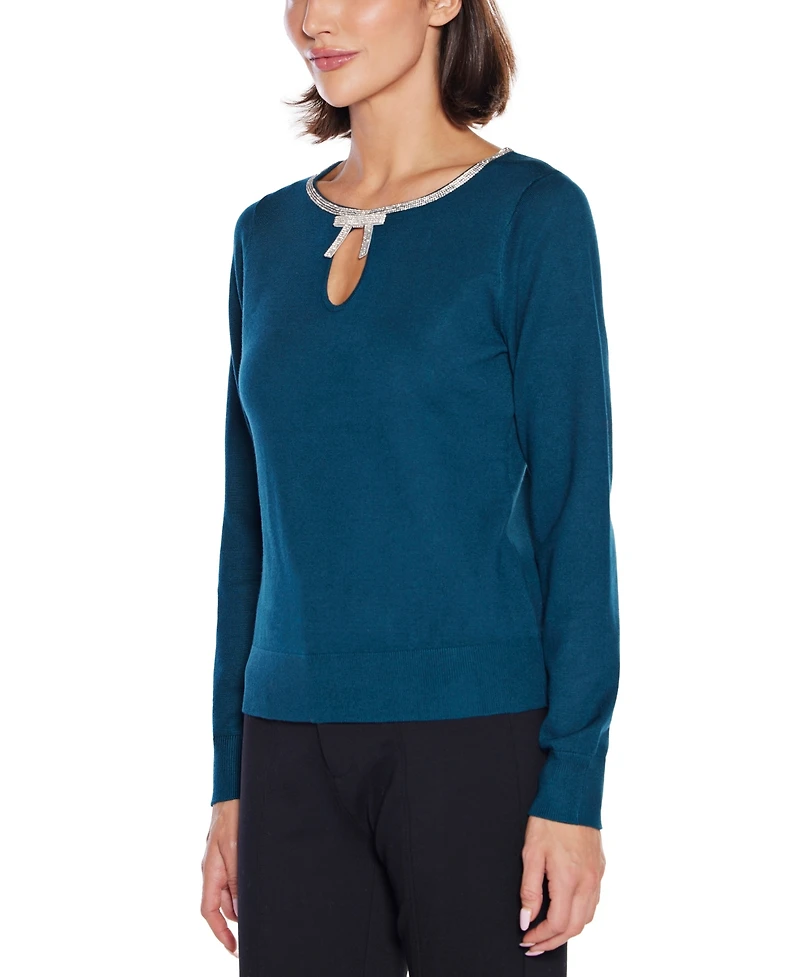 Belldini Women's Embellished Keyhole-Neck Sweater
