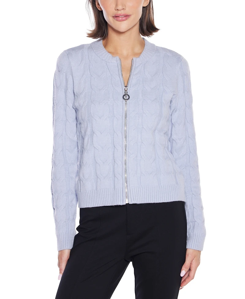 Belldini Women's Black Label Zip Cable Sweater