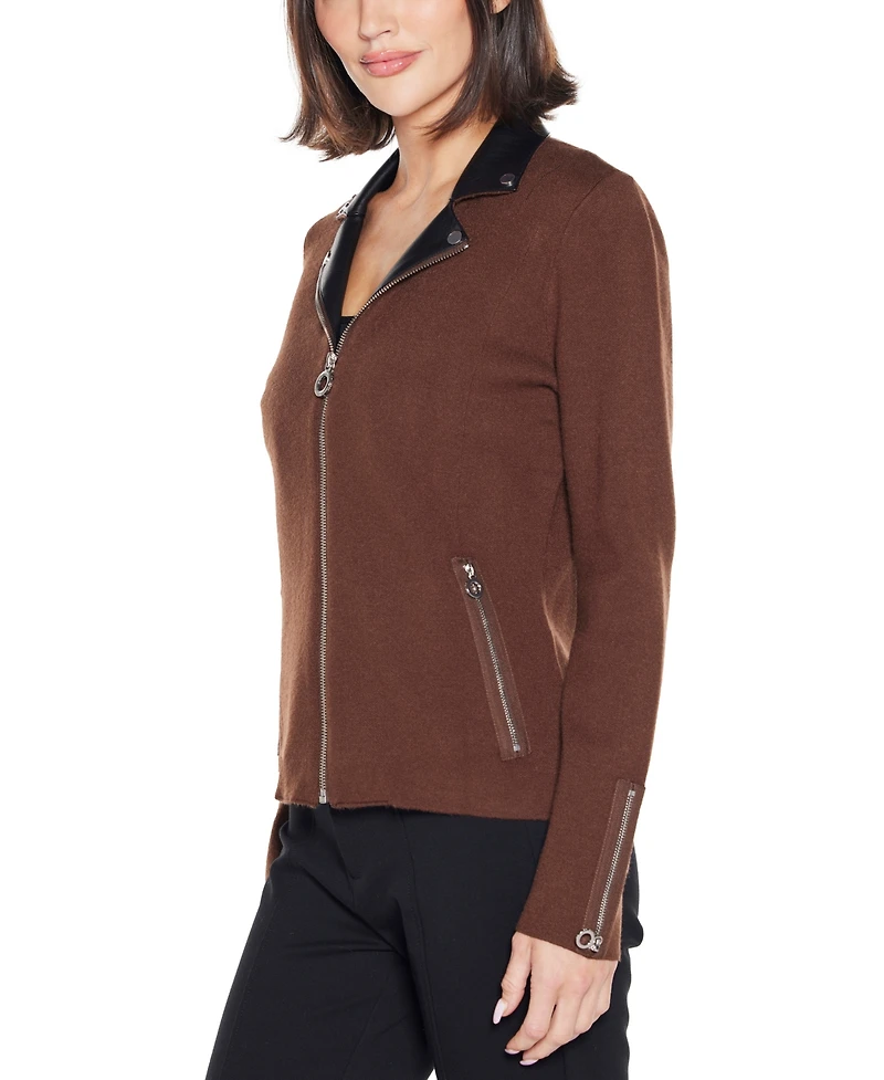 Belldini Women's Black Label Motorcycle Sweater Jacket