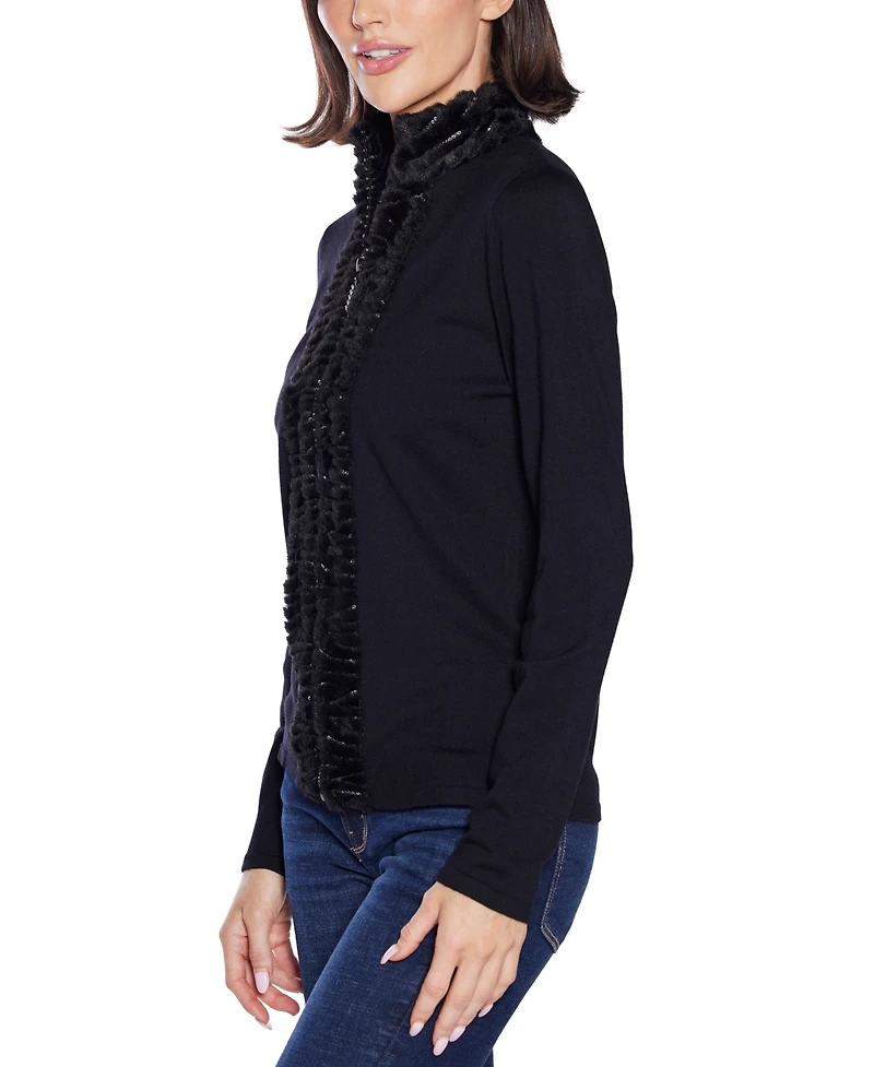 Belldini Women's Black Label Rhinestone-Neckline Chiffon-Sleeve Sweater