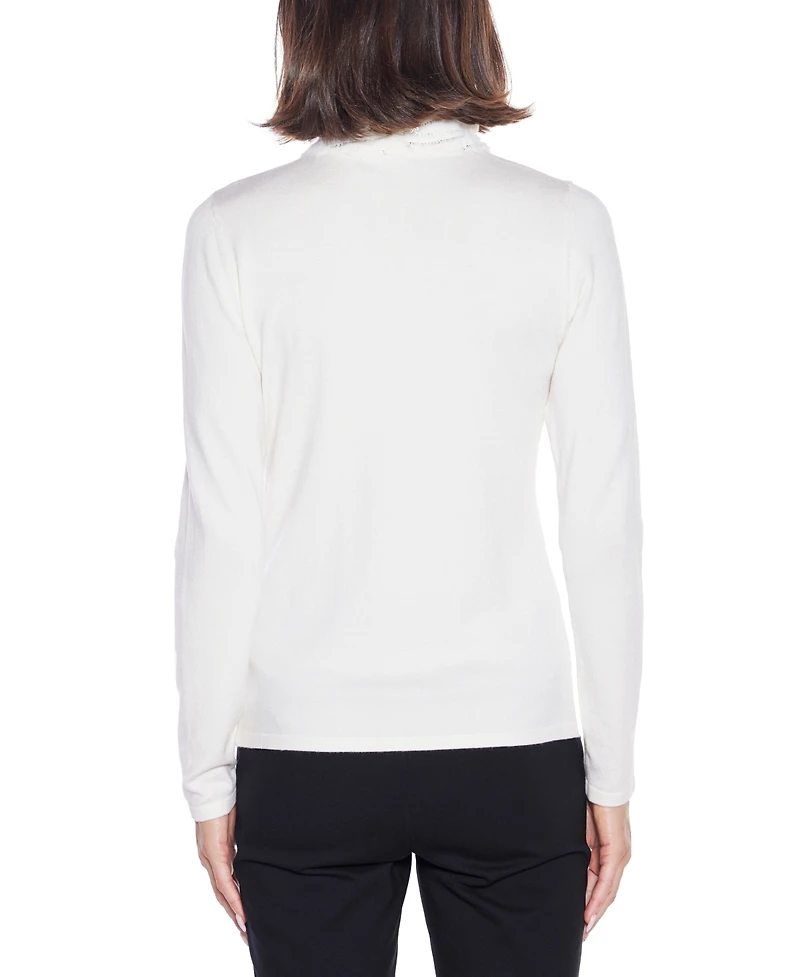 Belldini Women's Black Label Rhinestone-Neckline Chiffon-Sleeve Sweater