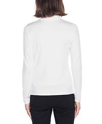 Belldini Women's Black Label Rhinestone-Neckline Chiffon-Sleeve Sweater