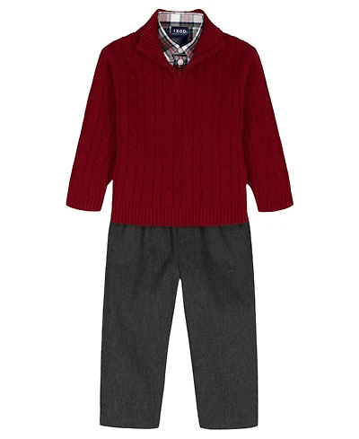 Izod Baby Boys 3-Piece Cable Knit Sweater, Shirt and Pants Set